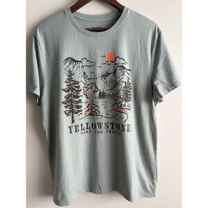 Yellowstone National Park T Shirt Mens Large Graphic Hike Trails Tee Gray
